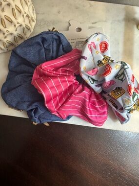 Kids 3-Pack Mixed Color Hair Scrunchies - Pink, Blue, Printed